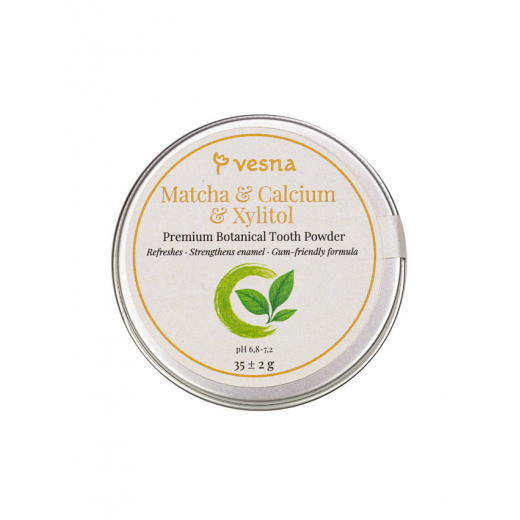 ТМ Vesna Премиальный зубной порошок Матча, Кальций и Ксилитол ТМ Vesna Премиальный зубной порошок Матча, Кальций и Ксилитол