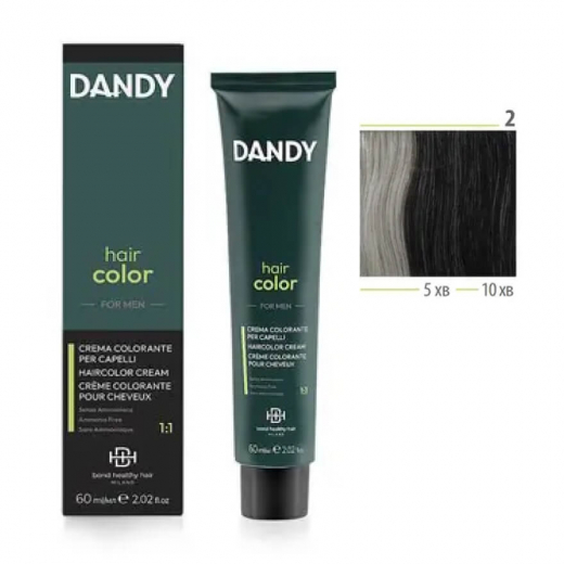 Dandy hair сolor крем-фарба для чоловіків 2 чорний тонер, 60 ml
