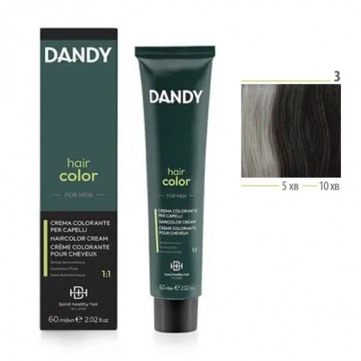 Dandy hair сolor крем-фарба для чоловіків 3 темний каштан тонер, 60 ml