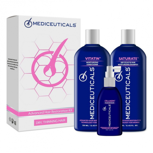 Mediceuticals Набор для стимулирования роста волос для женщин, сухие волосы Шампунь Saturate 250ml, Кондиционер Vitatin 250ml, Сыворотка Cellagen 125ml