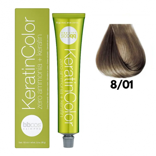 Bbcos KERATIN COLOR краска для волос 8/01 блондин светло-пепельный, 100 ml