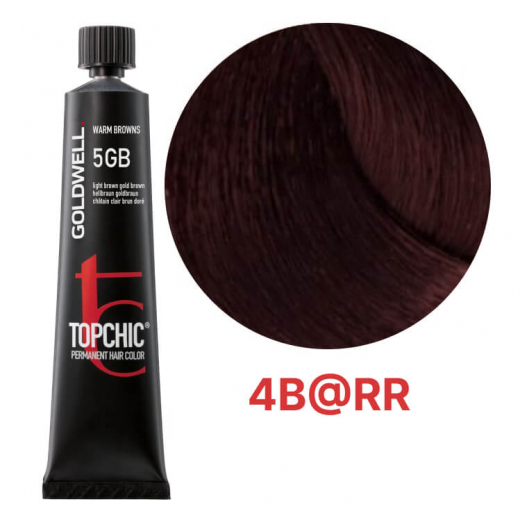 Стійка професійна фарба для волосся Goldwell Topchic Hair Color Coloration 4B@RR середньо-коричневий інтенсивний червоний, 60мл
