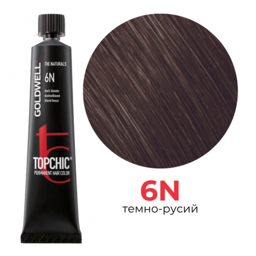 Стойкая профессиональная краска для волос Goldwell Topchic Hair Color Coloration 6N темный блондин, 60мл 
