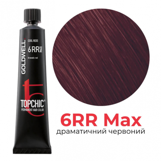 Стійка професійна фарба для волосся Goldwell Topchic Hair Color Coloration 6RR MAX драматичний червоний, 60мл