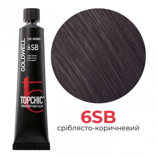 Стійка професійна фарба для волосся Goldwell Topchic Hair Color Coloration 6SB сріблястий коричневий, 60мл