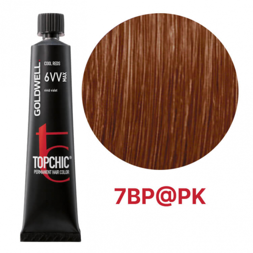 Стойкая профессиональная краска для волос Goldwell Topchic Hair Color Coloration 7BP@PK металлический бежевый интенсивный чайный, 60мл 