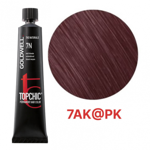 Стійка професійна фарба для волосся Goldwell Topchic Hair Color Coloration 7AK@PK середня прохолодна мідна троянда, 60мл