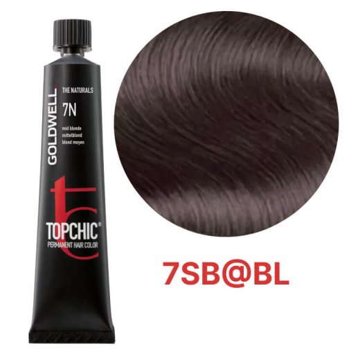 Стійка професійна фарба для волосся Goldwell Topchic Hair Color Coloration 7SB@BL сріблясто-бежевий з блакитним сяйвом, 60мл