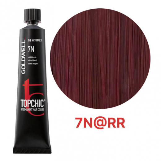 Стійка професійна фарба для волосся Goldwell Topchic Hair Color Coloration 7N@RR середній блонд з інтенсивно-червоним сяйвом (русявий аметист), 60мл