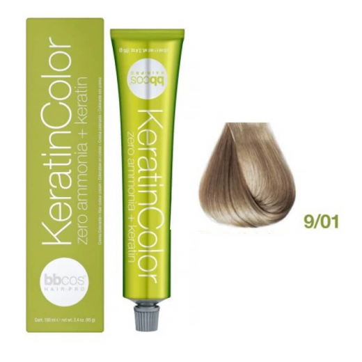 Bbcos KERATIN COLOR краска для волос 9/01 блондин очень светлый пепельный, 100 ml