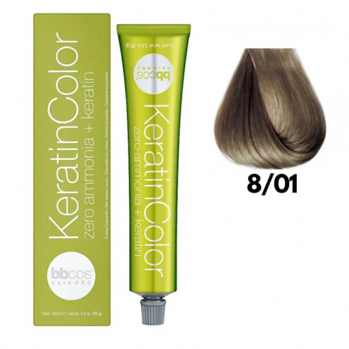 Bbcos KERATIN COLOR краска для волос 8/01 блондин светло-пепельный, 100 ml