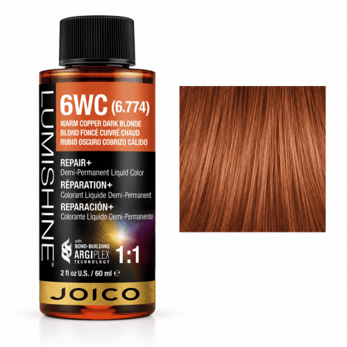 Безаміачна фарба для волосся JOICO LumiShine Demi Liquid 6WC темний блонд теплий мідний, 60 ml