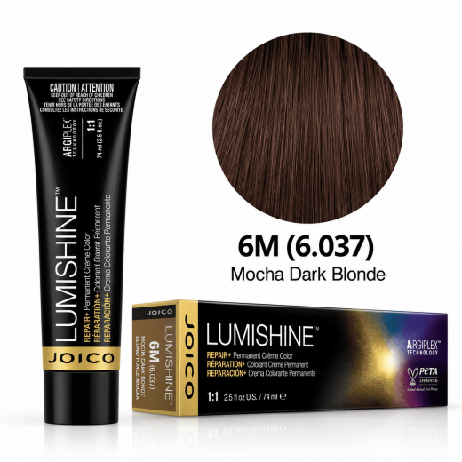 Аммиачная крем-краска для волос JOICO LumiShine Permanent Crème 6М (6.037) Моко, темный блонд, 74 ml