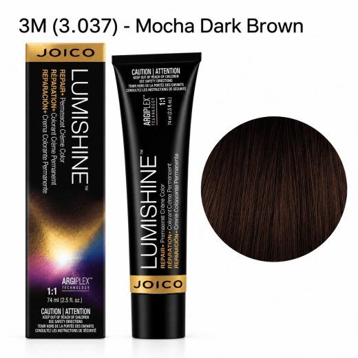 Аммиачная крем-краска для волос JOICO LumiShine Permanent Crème 3М (3.037) Моко, темно-коричневый, 74 ml