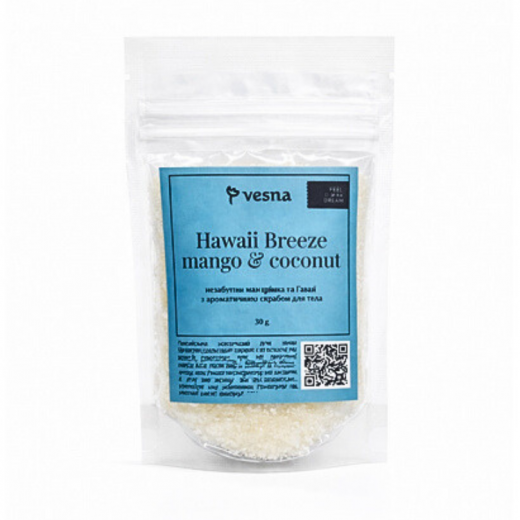 Vesna Пробник Цукрово-сольовий скраб для тіла “Гавайський бриз” з манго та кокосом, 30 g