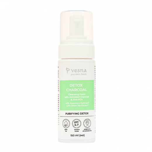 ТМ Vesna Очищающая пенка для лица DETOX CHARCOAL с углем и Zinc PCA 150 ml