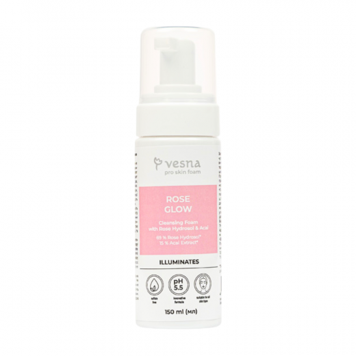 ТМ Vesna Очистительная пенка для лица ROSE GLOW с розовой водой и экстрактом асаи 150 ml