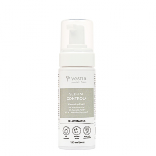 ТМ Vesna Очистительная пенка Sebum Control+ с лавандовой водой, ниацинамидом и азелаиновой кислотой 150 ml