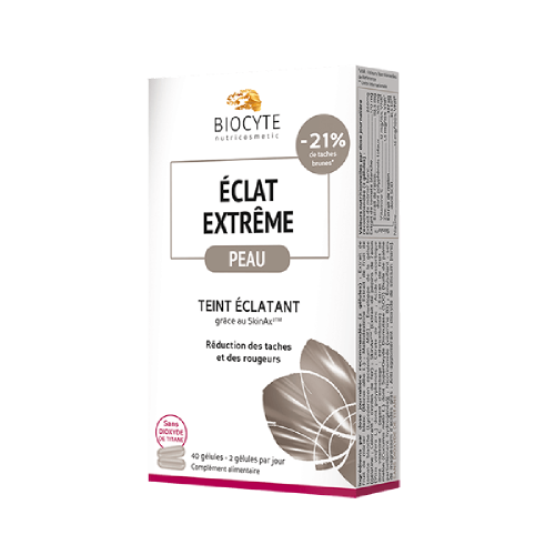 Biocyte Eclat Extreme Caps Ексклюзивна формула дозволяє, завдяки SkinAx 2 TM, покращити сяйво шкіри, 40 капсул