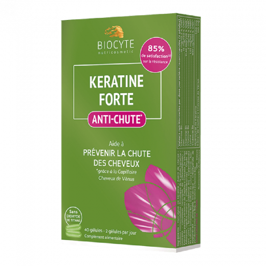 
                Biocyte Keratine Forte Anti-Chute Уменьшает выпадение волос, укрепляет и возвращает блеск волосам Стимулирует рост волос, 40 капсул
