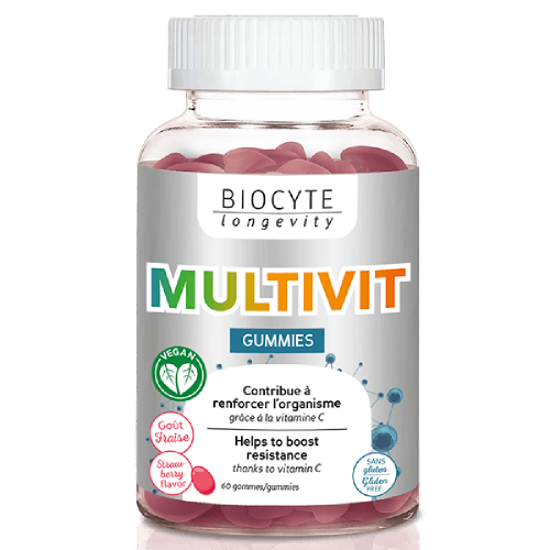 Biocyte Multivit Gummies Добавка дієтична у формі жуйок зі смаком полуниці, що складається з 9 вітамінів і 1 мінералу, 60 капсул