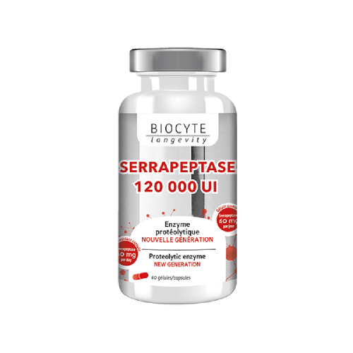 Biocyte Serrapeptase Диетическая добавка уменьшает воспаление и отеки, нормализует производство коллагена, 60 капсул