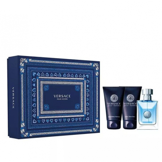 Набор Versace pour Homme для мужчин (оригинал) - set (edt 50 ml + a/sh balm 50 ml + hair&body shampoo 50 ml )