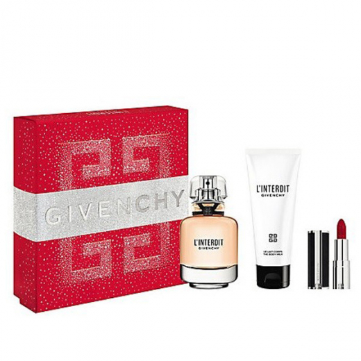 Набор Givenchy L'Interdit Eau de Parfum для женщин (оригинал) - set (edp 50 ml + b/l 75 ml + lipstick Rouge 333)