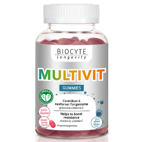 Biocyte Multivit Gummies Добавка диетическая в форме жвачек со вкусом клубники, состоящей из 9 витаминов и 1 минерала, 60 капсул 17.LONVI07.6280831